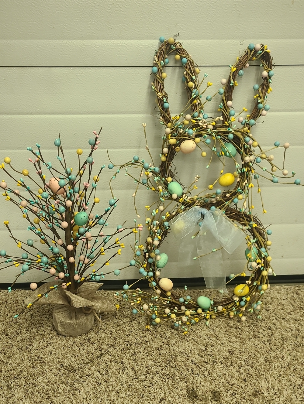 Easter Bunny Wreath with Pastel Egg Accents